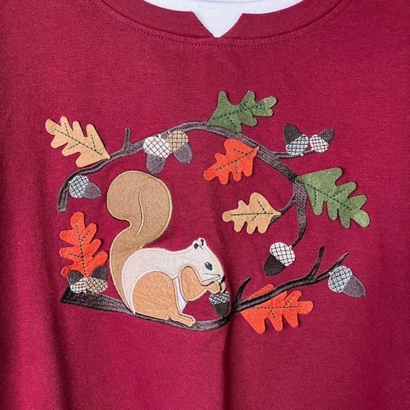 Rebecca Malone Petites Autumn Squirrel Applique Faux Layered Sweatshirt Size PXL - Picture 6 of 16